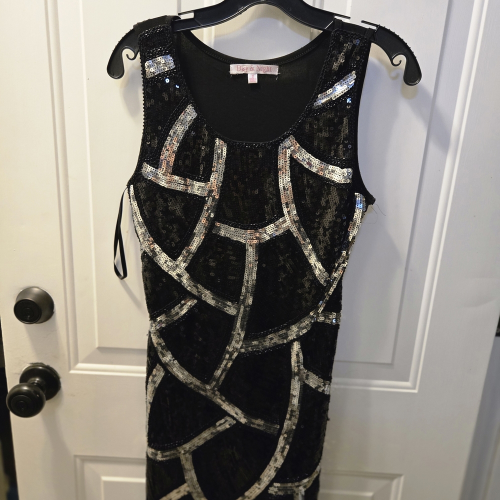 Elegant Black Mini Dress with Silver Accents